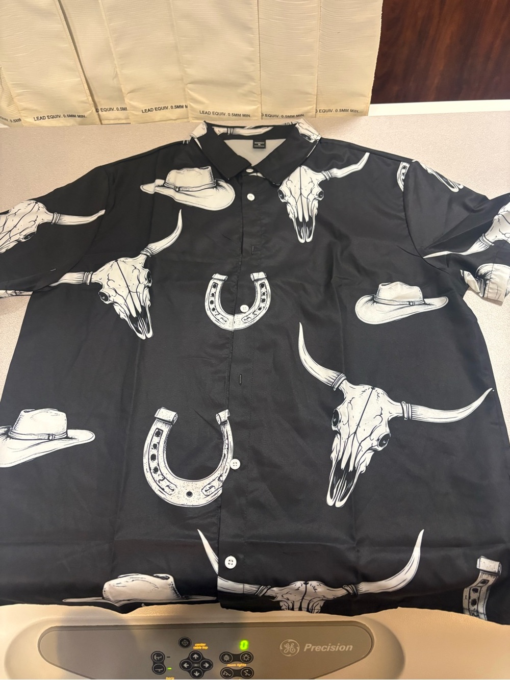 NFINITY Black Button-Down Shirt with White Western Skull & Horseshoe Print